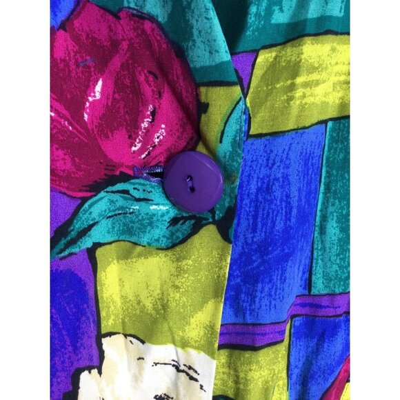 Vintage 80s Womens Blazer Vibrant Colorful Busy Print Shoulder Pads Size Large - Picture 6 of 10